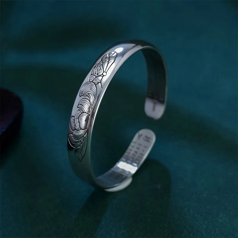 Fortune Jewel Heart Sutra Lotus Copper New Beginning Open Adjustable Bracelet Bangle Fortune Jewel