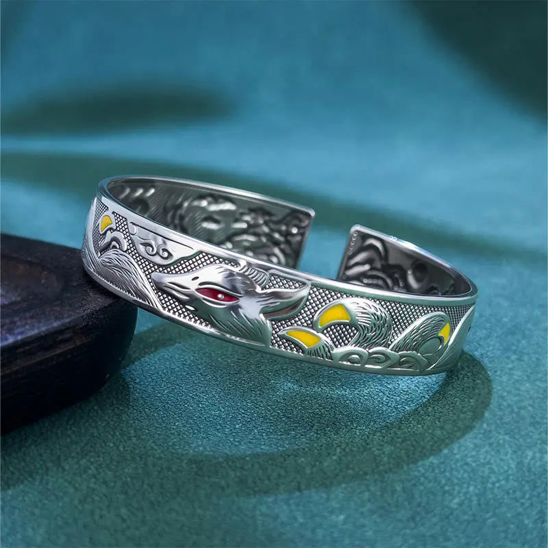 Fortune Jewel Copper Nine Tailed Fox Protection Open Adjustable Bracelet Bangle Fortune Jewel