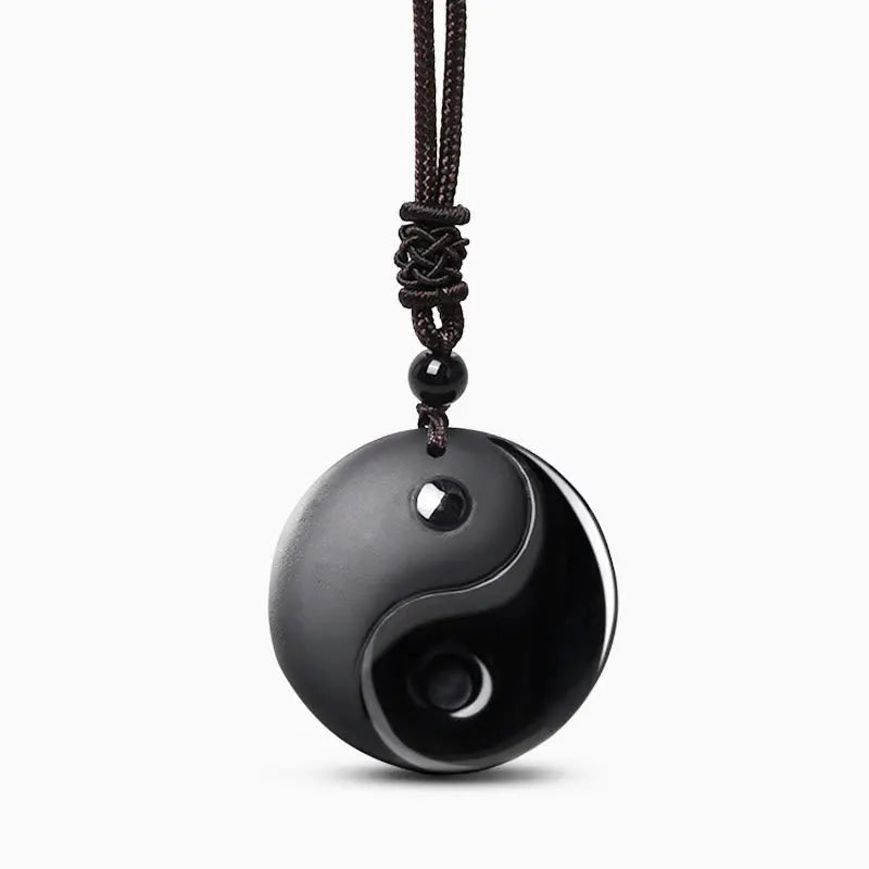 Fortune Jewel "Sending Balance and Protection" Obsidian Yin Yang Necklace Includes Gift Message Card Fortune Jewel