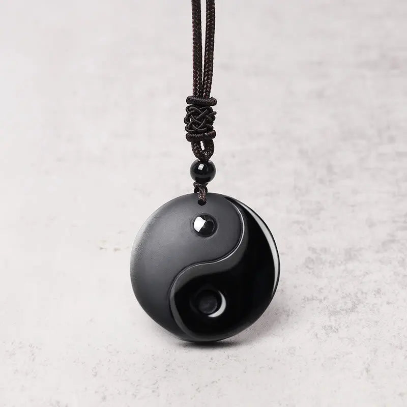 Fortune Jewel "Sending Balance and Protection" Obsidian Yin Yang Necklace Includes Gift Message Card Fortune Jewel