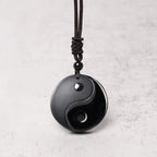 Fortune Jewel "Sending Balance and Protection" Obsidian Yin Yang Necklace Includes Gift Message Card Fortune Jewel