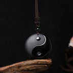 Fortune Jewel "Sending Balance and Protection" Obsidian Yin Yang Necklace Includes Gift Message Card Fortune Jewel