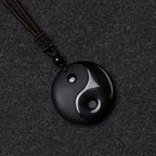 Fortune Jewel "Sending Balance and Protection" Obsidian Yin Yang Necklace Includes Gift Message Card Fortune Jewel