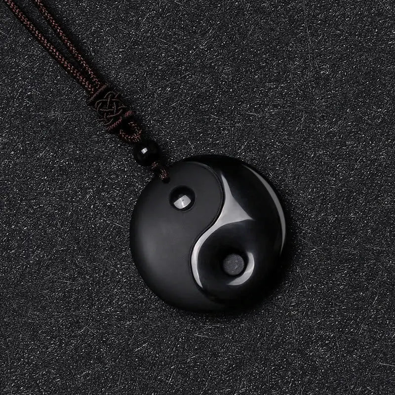 Fortune Jewel "Sending Balance and Protection" Obsidian Yin Yang Necklace Includes Gift Message Card Fortune Jewel