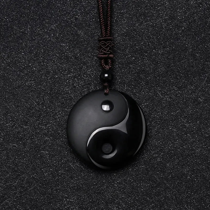 Fortune Jewel "Sending Balance and Protection" Obsidian Yin Yang Necklace Includes Gift Message Card Fortune Jewel