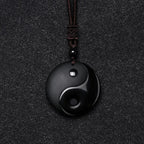 Fortune Jewel "Sending Balance and Protection" Obsidian Yin Yang Necklace Includes Gift Message Card Fortune Jewel