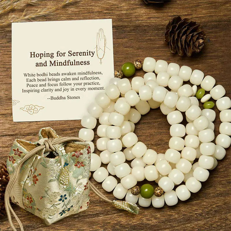 Buddha Stones "Hoping for Serenity and Mindfulness" Bodhi Lotus Mala Includes Gift Message Card Fortune Jewel