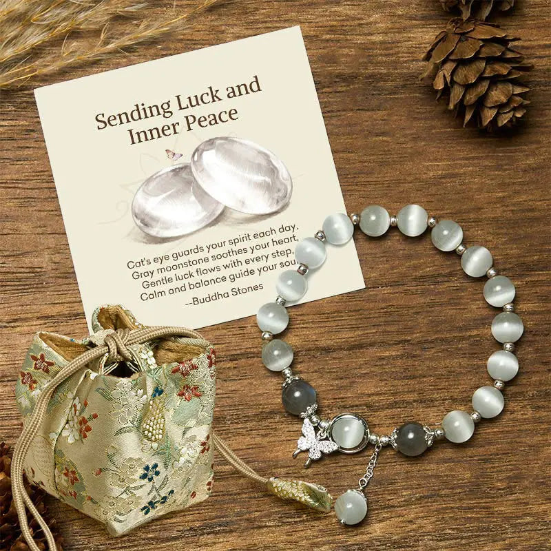 Fortune Jewel "Sending Luck and Inner Peace" Cat's Eye Butterfly Bracelet Includes Gift Message Card Fortune Jewel