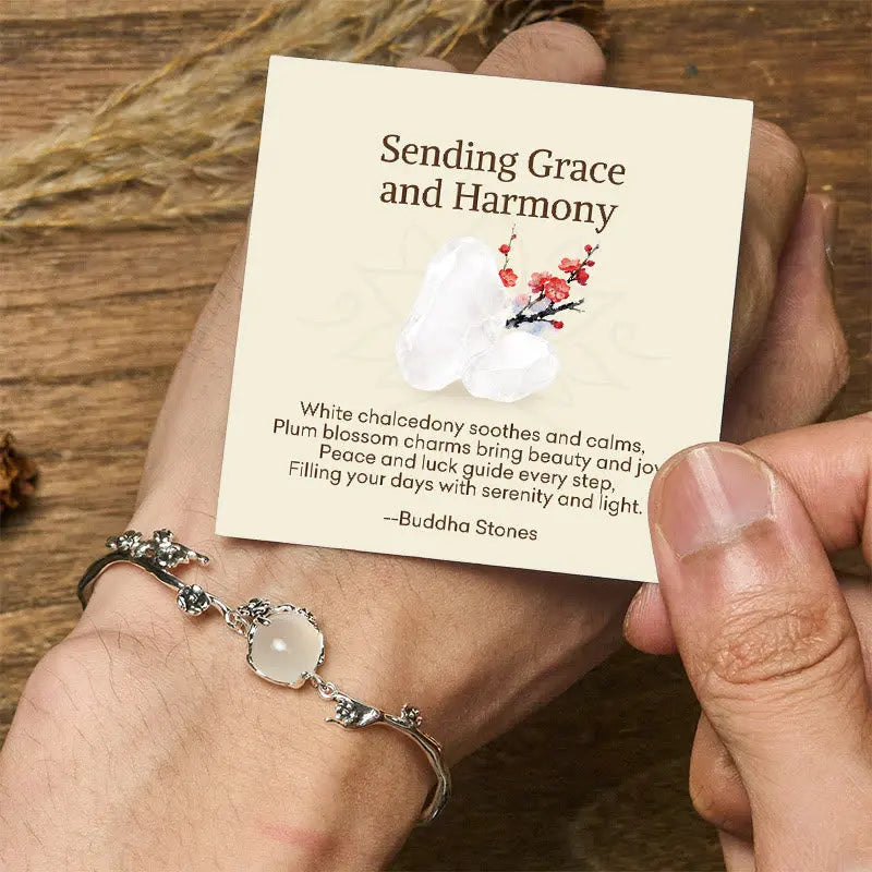Fortune Jewel "Sending Grace and Harmony"Plum Blossom Chalcedony Bracelet Includes Gift Message Card Fortune Jewel