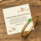 Fortune Jewel "Sending Health and Good Fortune" Cyan Jade Copper Bangle Includes Gift Message Card Fortune Jewel
