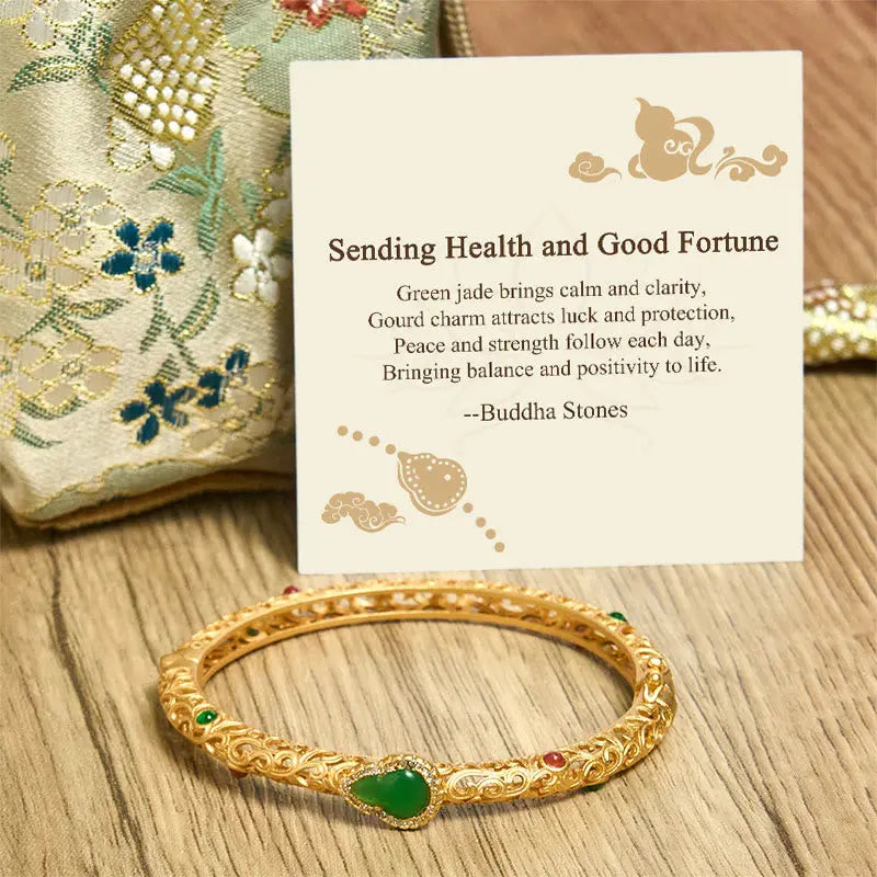 Fortune Jewel "Sending Health and Good Fortune" Cyan Jade Copper Bangle Includes Gift Message Card Fortune Jewel