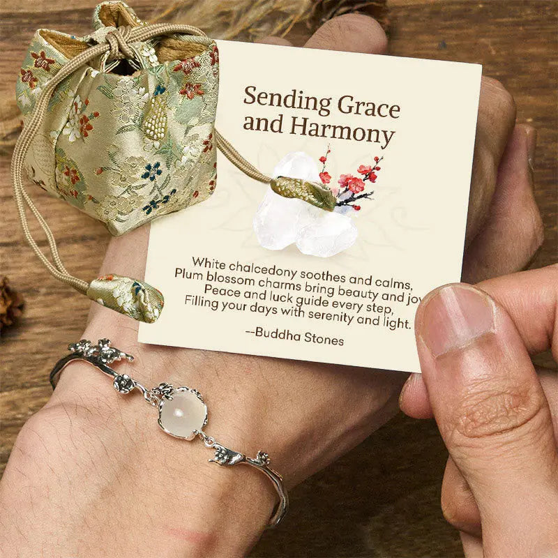 Fortune Jewel "Sending Grace and Harmony"Plum Blossom Chalcedony Bracelet Includes Gift Message Card Fortune Jewel
