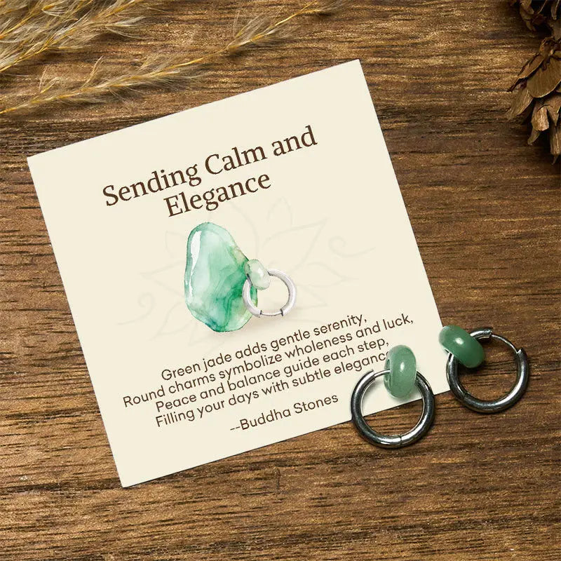 Fortune Jewel "Sending Calm and Elegance"Titanium Steel Jade Earrings Includes Gift Message Card Fortune Jewel