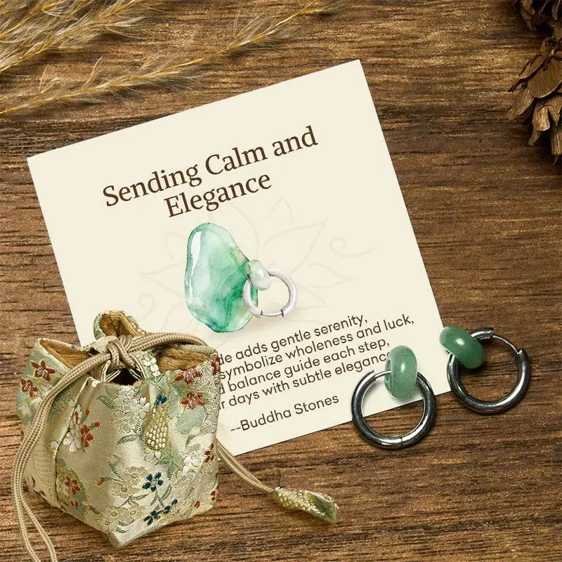 Fortune Jewel "Sending Calm and Elegance"Titanium Steel Jade Earrings Includes Gift Message Card Fortune Jewel