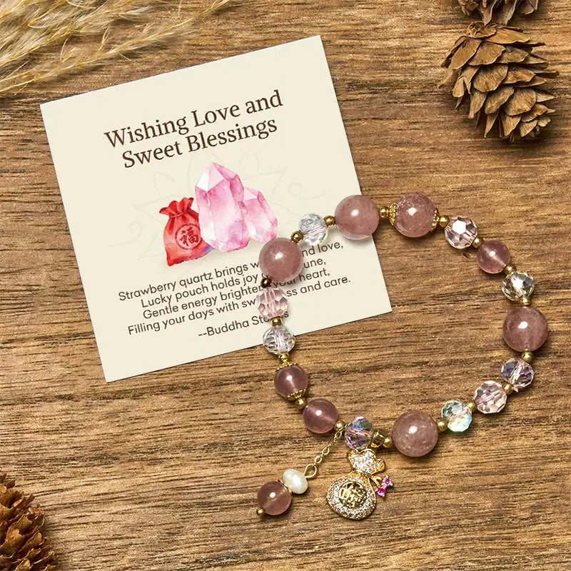 Fortune Jewel "Wishing Love and Sweet Blessings"Strawberry Quartz Bracelet Includes Gift Message Card Fortune Jewel