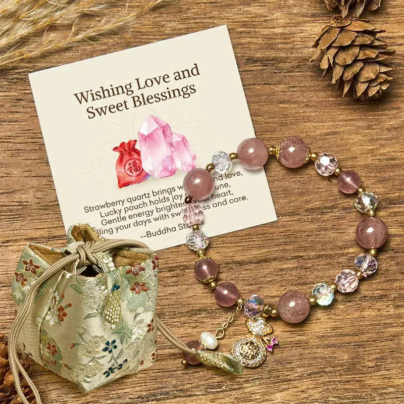 Fortune Jewel "Wishing Love and Sweet Blessings"Strawberry Quartz Bracelet Includes Gift Message Card Fortune Jewel