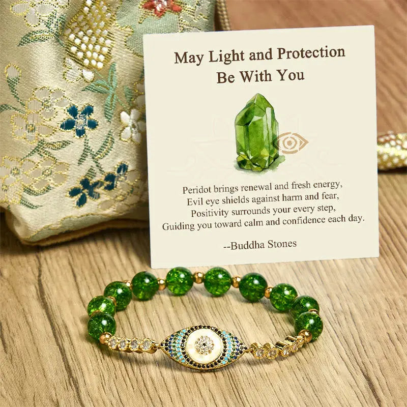 Buddha Stones "May Light and Protection Be With You" Peridot Bracelet Includes Gift Message Card Fortune Jewel