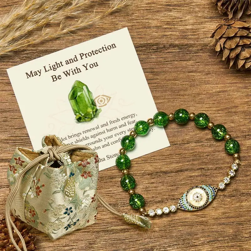 Buddha Stones "May Light and Protection Be With You" Peridot Bracelet Includes Gift Message Card Fortune Jewel