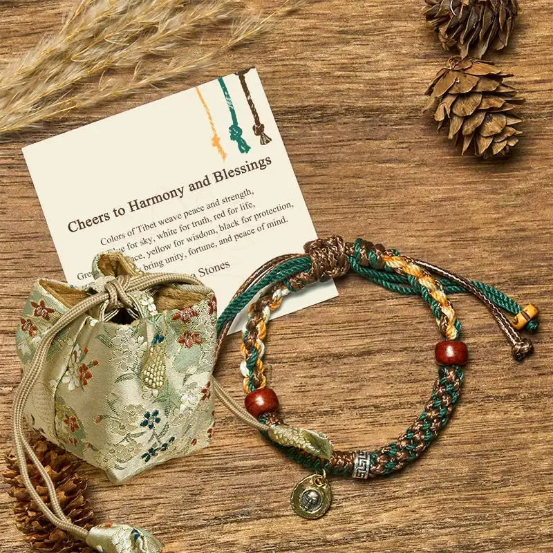 Fortune Jewel "Cheers to Harmony and Blessings" Tibetan Rope Bracelet Includes Gift Message Card Fortune Jewel