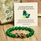 Fortune Jewel "Sending Blessings of Wealth and Peace" PiXiu Jade Bracelet Includes Gift Message Card Fortune Jewel