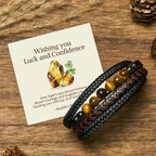 Buddha Stones "Wishing You Luck and Confidence" Tiger Eye Leather Includes Gift Message Card Fortune Jewel