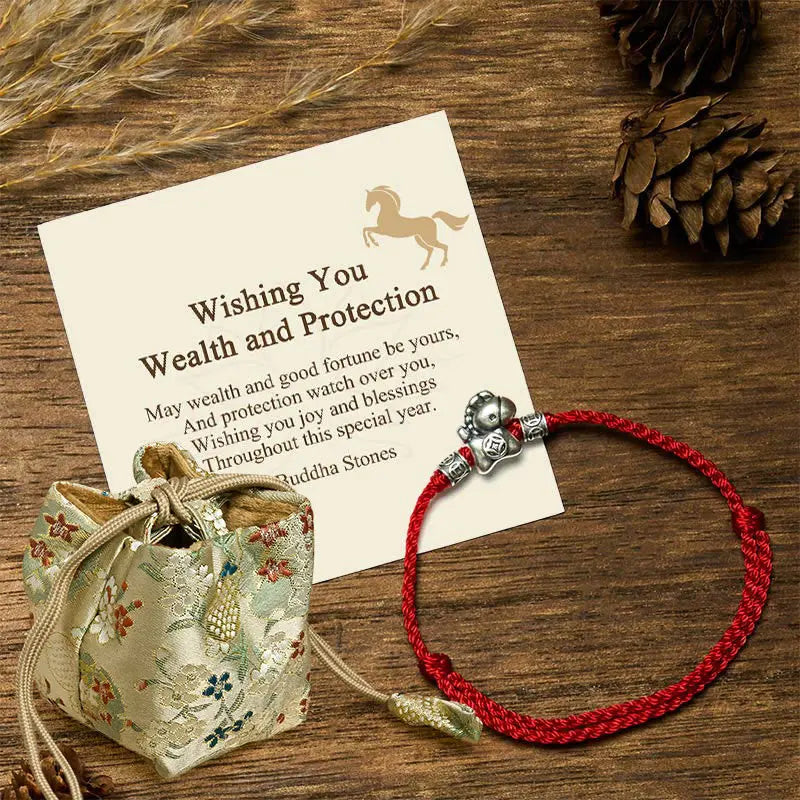 Buddha Stones "Wishing You Wealth and Protection" Year of the Horse String Includes Gift Message Card Fortune Jewel