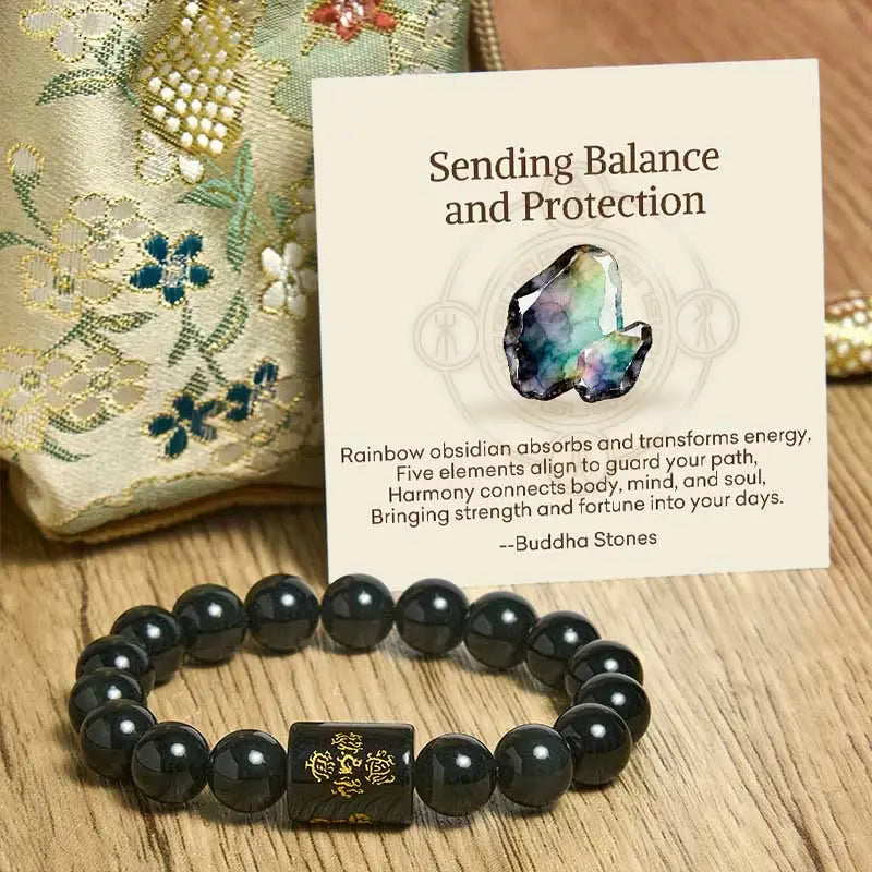 Fortune Jewel "Sending Balance and Protection" Rainbow Obsidian Bracelet Includes Gift Message Card Fortune Jewel
