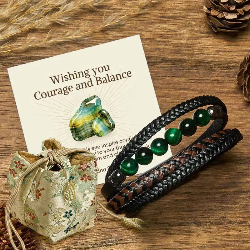 Fortune Jewel "Wishing You Courage and Balance" Green Tiger Eye Bracelet Includes Gift Message Card Fortune Jewel