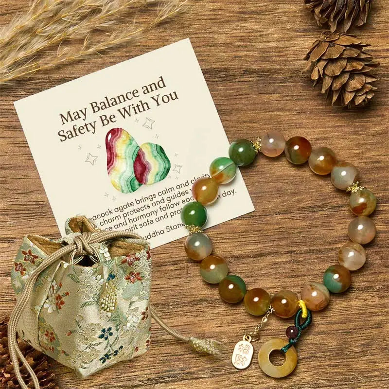Fortune Jewel "May Balance and Safety Be With You"Peacock Agate Bracelet Includes Gift Message Card Fortune Jewel
