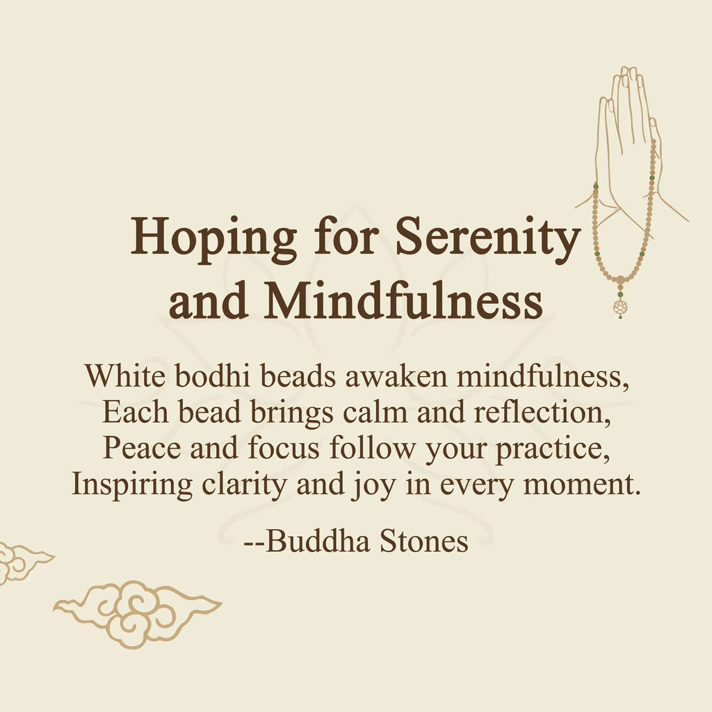 Buddha Stones "Hoping for Serenity and Mindfulness" Bodhi Lotus Mala Includes Gift Message Card Fortune Jewel