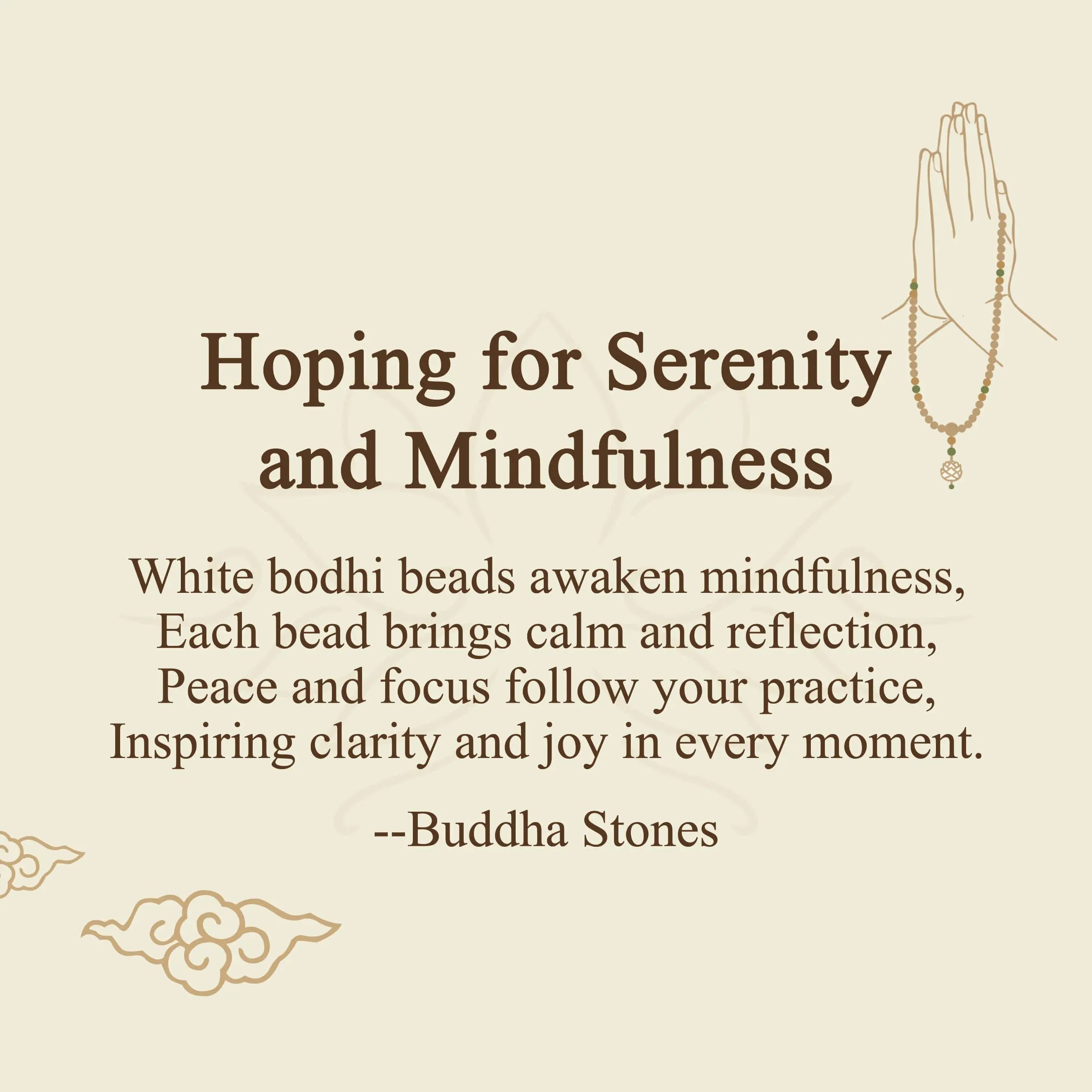 Buddha Stones "Hoping for Serenity and Mindfulness" Bodhi Lotus Mala Includes Gift Message Card Fortune Jewel