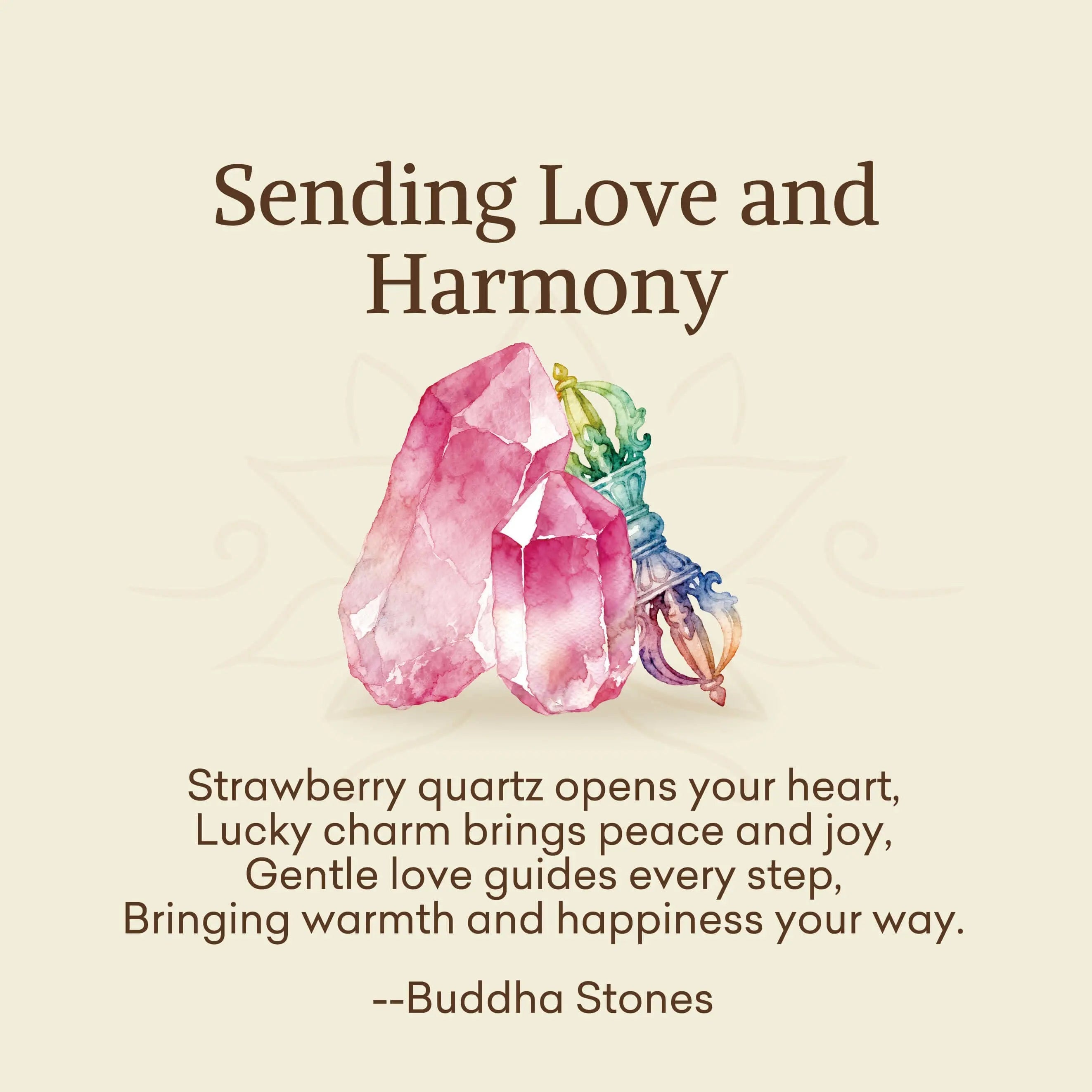 Buddha Stones "Sending Love and Harmony"Strawberry Quartz Bracelet Includes Gift Message Card Fortune Jewel