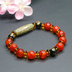 Fortune Jewel Red Agate Nine-eye Dzi Bead Six True Words Calm Bracelet Fortune Jewel