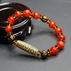 Fortune Jewel Red Agate Nine-eye Dzi Bead Six True Words Calm Bracelet Fortune Jewel