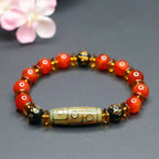 Fortune Jewel Red Agate Nine-eye Dzi Bead Six True Words Calm Bracelet Fortune Jewel