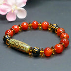 Fortune Jewel Red Agate Nine-eye Dzi Bead Six True Words Calm Bracelet Fortune Jewel