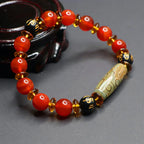 Fortune Jewel Red Agate Nine-eye Dzi Bead Six True Words Calm Bracelet Fortune Jewel