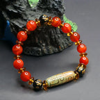 Fortune Jewel Red Agate Nine-eye Dzi Bead Six True Words Calm Bracelet Fortune Jewel