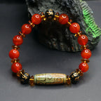 Fortune Jewel Red Agate Nine-eye Dzi Bead Six True Words Calm Bracelet Fortune Jewel