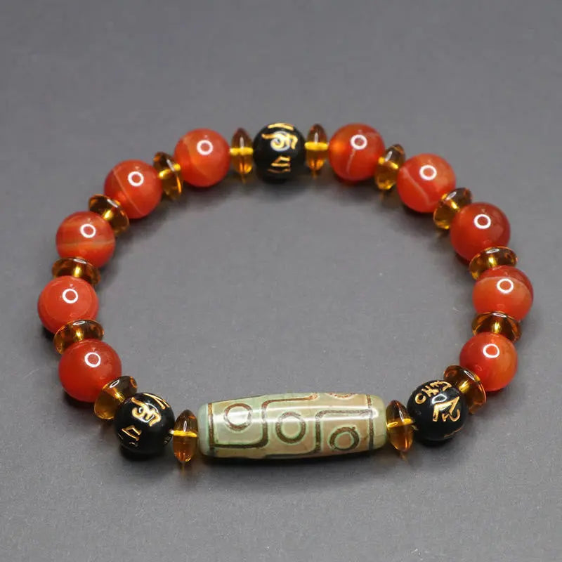 Fortune Jewel Red Agate Nine-eye Dzi Bead Six True Words Calm Bracelet Fortune Jewel