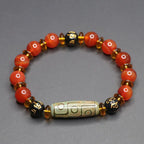 Fortune Jewel Red Agate Nine-eye Dzi Bead Six True Words Calm Bracelet Fortune Jewel
