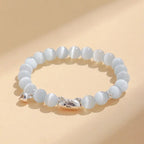 Fortune Jewel 999 Sterling Silver Natural Cat Head White Cat's Eye White Agate Positive Bracelet Fortune Jewel