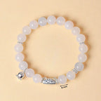 Fortune Jewel 999 Sterling Silver Natural Cat Head White Cat's Eye White Agate Positive Bracelet Fortune Jewel