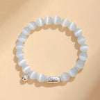 Fortune Jewel 999 Sterling Silver Natural Cat Head White Cat's Eye White Agate Positive Bracelet Fortune Jewel