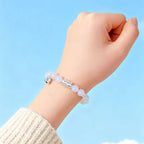 Fortune Jewel 999 Sterling Silver Natural Cat Head White Cat's Eye White Agate Positive Bracelet Fortune Jewel