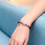 Fortune Jewel 999 Sterling Silver Natural Cute Cat Head Garnet Protection Bead Bracelet Fortune Jewel