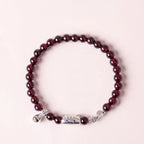 Fortune Jewel 999 Sterling Silver Natural Cute Cat Head Garnet Protection Bead Bracelet Fortune Jewel
