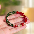 Fortune Jewel Natural Red Agate Double Wrap Design Green Chalcedony Calm Bracelet Fortune Jewel