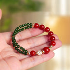 Fortune Jewel Natural Red Agate Double Wrap Design Green Chalcedony Calm Bracelet Fortune Jewel
