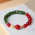 Fortune Jewel Natural Red Agate Double Wrap Design Green Chalcedony Calm Bracelet Fortune Jewel